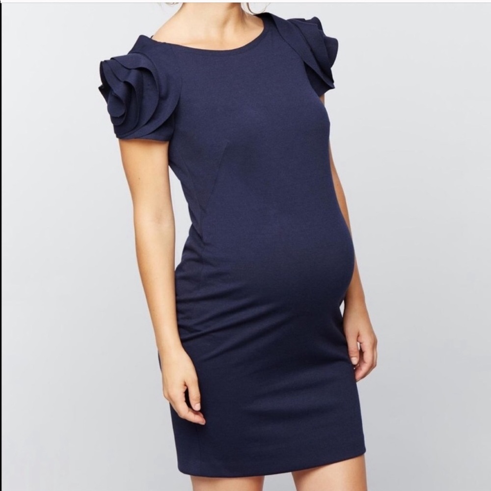 Pietro Brunelli Navy Blue Rosette Maternity Dress